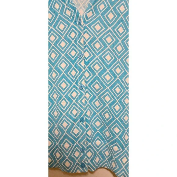 Merona, Women's XXL Cardigan Blue White Geometric Diamond Button Front V-Neck - Picture 4 of 7